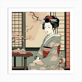 Geisha Having Tea Art Print