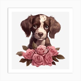 Springer Spaniel With Roses Art Print