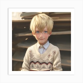 Boy Holding A Book Art Print