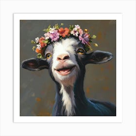 Goat With Flower Crown Poster