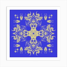 Dragon Head Pattern Blue And Yellow Art Print