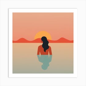 Sunset Woman In Water Art Print