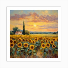 Sunflowers At Sunset 3 Art Print