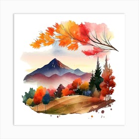 Watercolor Autumn Landscape 59 Art Print