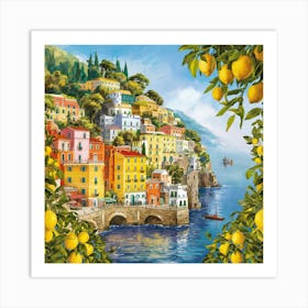 Amalfi View With Lemons Travel Painting Italy (5) 1 Art Print