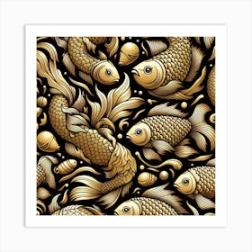 Fish, gold color 1 Art Print