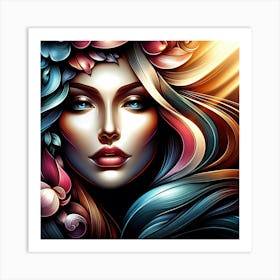 Abstract Portrait Of A Woman With Flowers Art Print