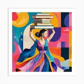 Surreal Woman with Books on Her Head Art Print