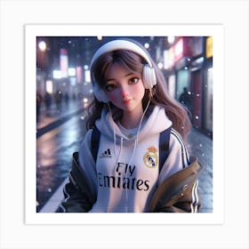 Real Madrid Girl With Headphones Art Print