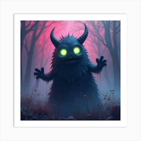 Monster With Glowing Eyes, Watercolor Background, Dark Magic Vibes 1 Art Print