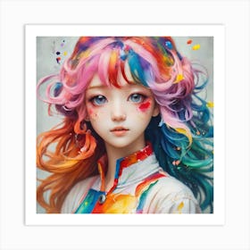 Anime Girl With Colorful Hair 1 Art Print