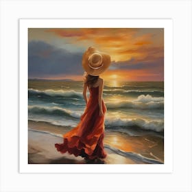 Sunset  love and the charming lady 🌇  Art Print