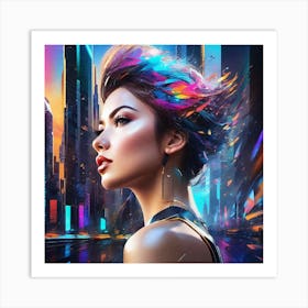 Futuristic Woman With Colorful Hair Art Print