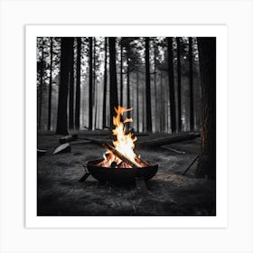 Campfire In The Forest 3 Art Print