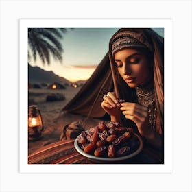 Bedouin Woman Eating Dates Art Print