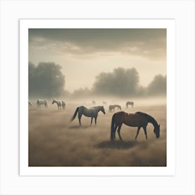 Horses In The Mist 1 Art Print