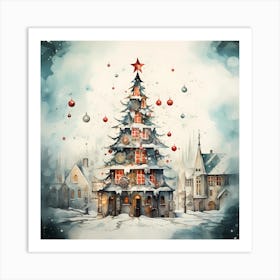 Enchanted Retro Christmas Scene Art Print