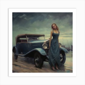 Girl With A Car 1 Art Print