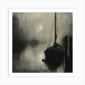Moonlight Sailboats Art Print