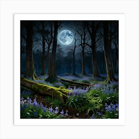 Bluebell Forest At Night 3 Art Print