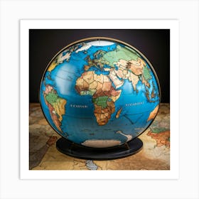 Globe Showcasing Detailed European Geography Countries Delineated By Bold Black Borders Italy High Poster