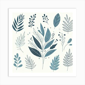 Bouquet of tropical leaves and branches, Vector art 1 Art Print