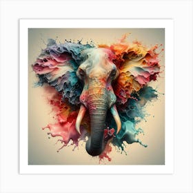 Elephant In Paint Splashes Art Print