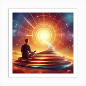 Meditation Man Sitting On Stairs In Space Art Print