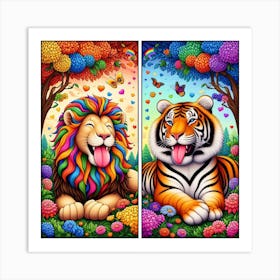 Rainbow Tigers Art Print