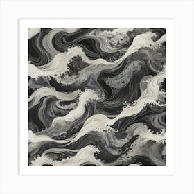 Black And White Waves 1 Art Print