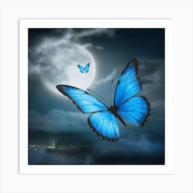 Blue Butterfly In The Sky Art Print