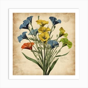 Flax3 Floral Botanical Vintage Poster Flower 3 Art Print