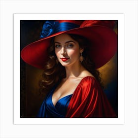 Lady In Red Hat 5 Art Print