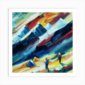 People camping in the middle of the mountains oil painting abstract painting art 24 Art Print