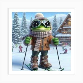 Frog On Skis 1 Art Print