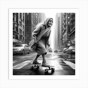 Old Lady On Skateboard Art Print