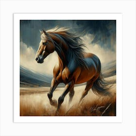 Horse Running In The Field Art Print