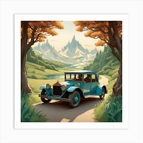 Vintage Car In The Mountains 1 Art Print