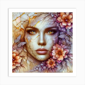 Woman With Flowers On Her Face 1 Art Print