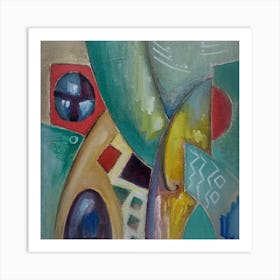 Wall Abstract Art with Red & Blue Art Print