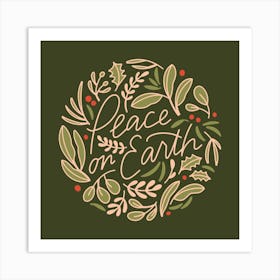 Peace on Earth Green Square Illustrated Art Print