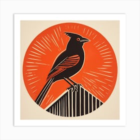 Retro Bird Lithograph Northern Cardinal 2 Art Print