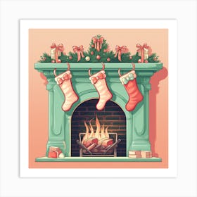 Christmas Fireplace With Stockings Art Print