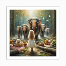 Picnic With Elephants 1 Art Print