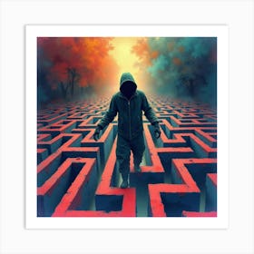 Horror Figure Emerging From A Colorful, Eerie Watercolor Maze 1 Art Print