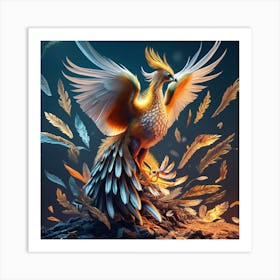 Create A Magestic Mythological 3d Gold Phoenix W Art Print