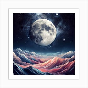 Full Moon Over Mountains Art Print