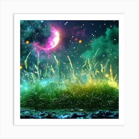 Moon And Grass Art Print