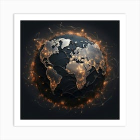Earth Globe With Lights And Wires Art Print