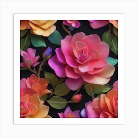 Roses On A Black Background Art Print